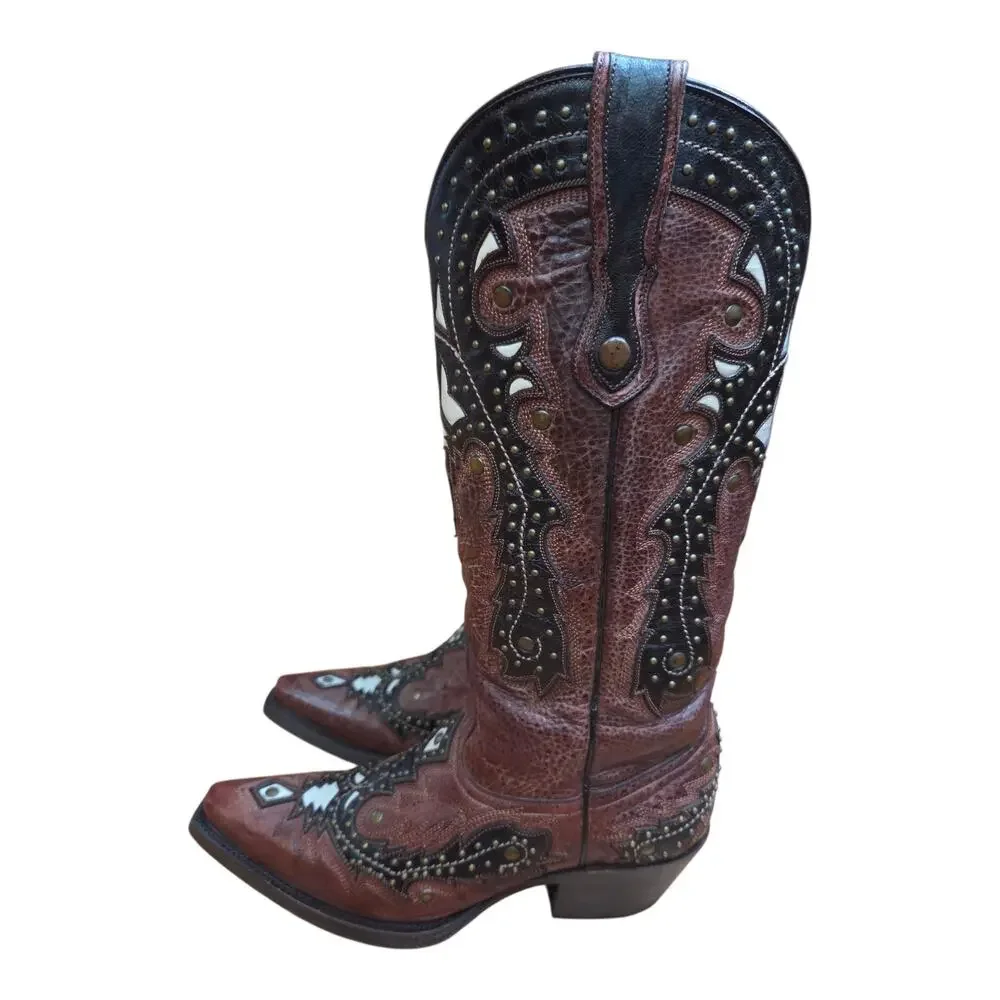 Corral Women's Cordovan Studded Overlay Cowgirl Boot Snip Toe, Sz 6.5 (fits a 7)